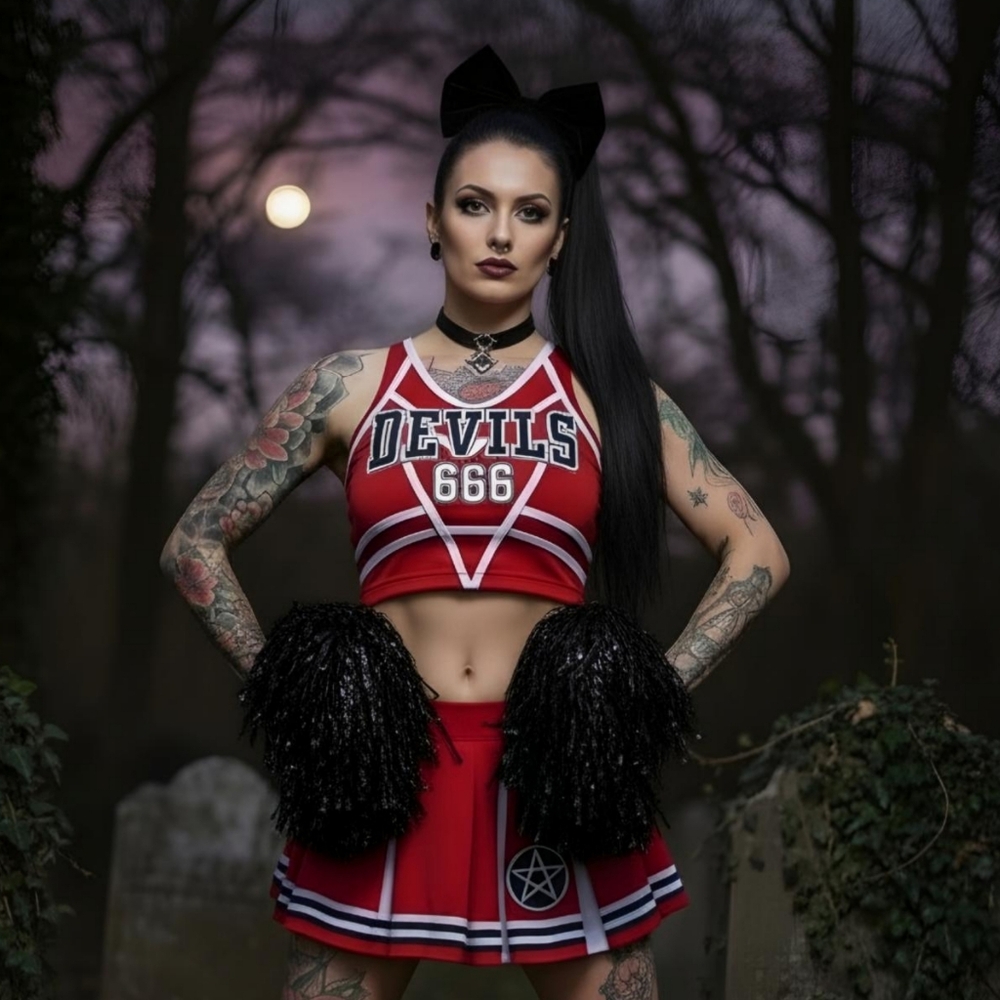Trickz N Treatz ✦ Satans Cheerleader Set ✦ Devils 666 Crop Top Pleated Skirt M - Picture 5 of 9